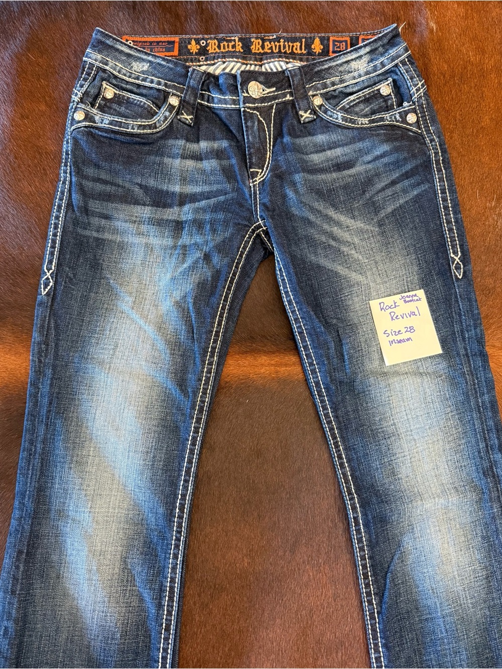 Rock Revival Women's Faded Dark Blue Denim Jeans size 28 L 32